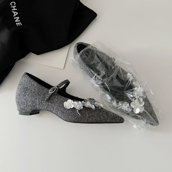 French Style One-Strap Chunky Heel Mary Jane Shoes, Pointed Toe, Shallow Mouth, Sheepskin Commuting High Heels