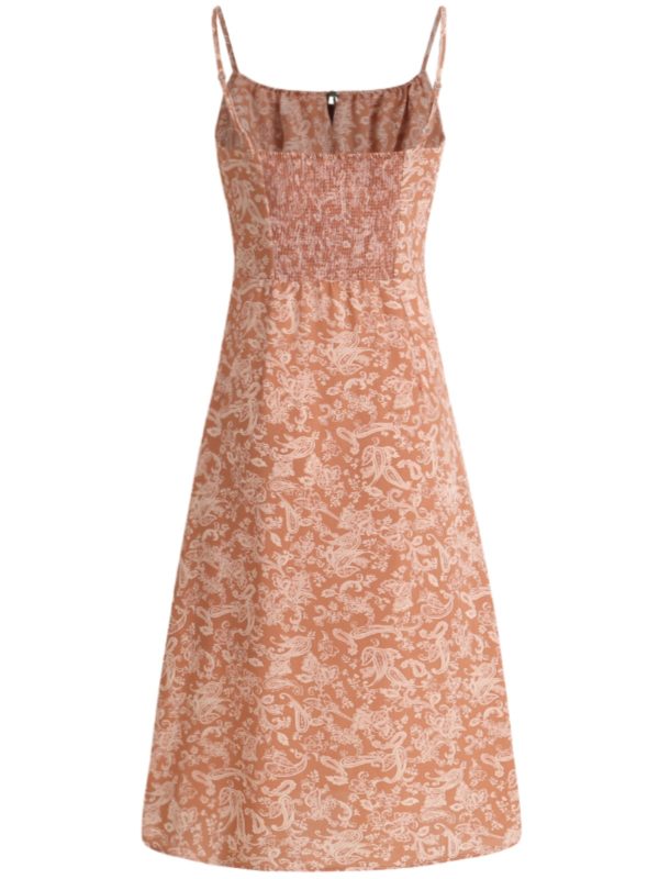 French-Style Orange Women's Dress with Straps, Printed, Elegant Vacation Look for Summer 2025