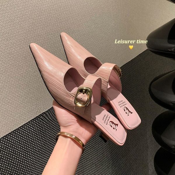 French Style Pointed Toe Kitten Heel Sandals for Women - Fashionable Closed Toe Half Slippers, Versatile 90s Inspired Footwear