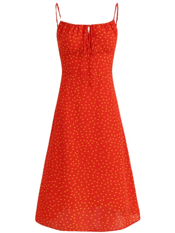 French Style Polka Dot Spaghetti Strap Long Red Dress for Summer 2025 - Vacation Essential, Slimming Fit for Women