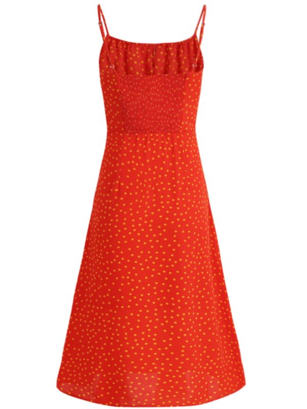 French Style Polka Dot Spaghetti Strap Long Red Dress for Summer 2025 - Vacation Essential, Slimming Fit for Women