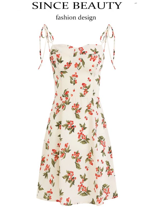 French Style Spaghetti Strap White Dress for Women - Petite Summer Vacation Dress 2025 - Slimming Design