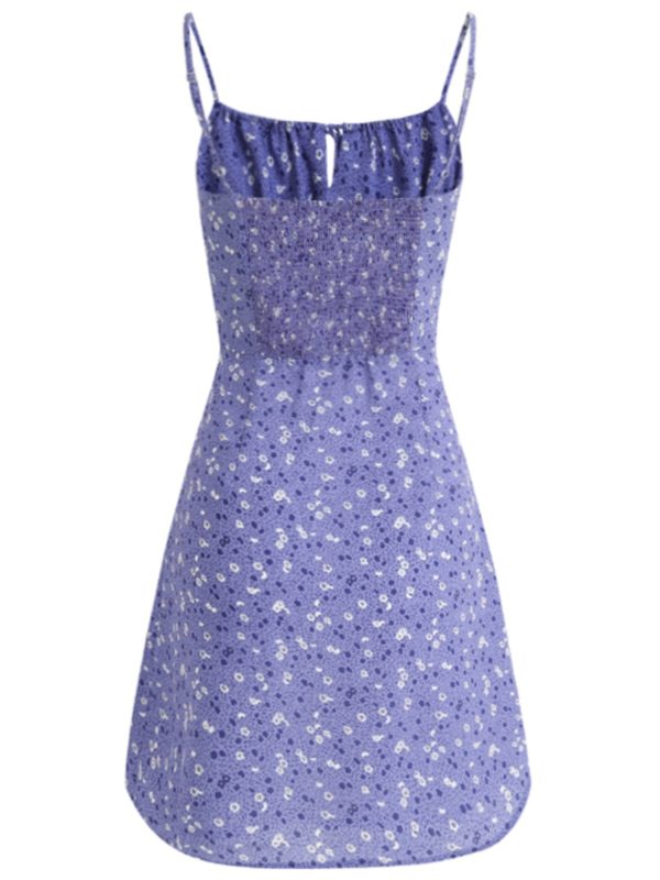 French Style Vacation Purple Spaghetti Strap Dress for Women - Petite Summer 2025 Fashion