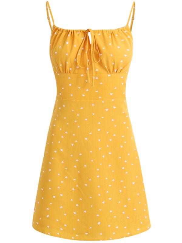 French Style Yellow Spaghetti Strap Dress for Women - Petite Summer Vacation Dress 2025