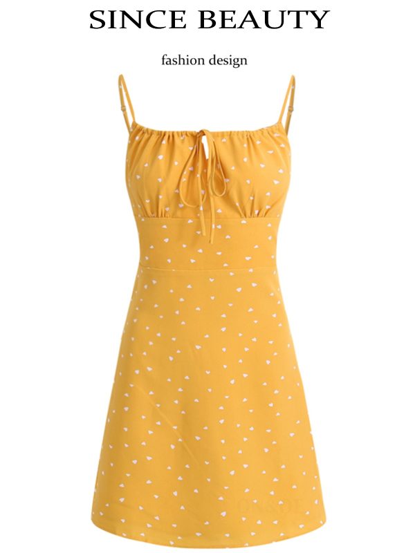 French Style Yellow Spaghetti Strap Dress for Women - Petite Summer Vacation Dress 2025