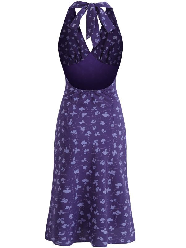 French Vintage Backless Floral Halter V-Neck Dress for Summer 2025 - Chic Vacation Style