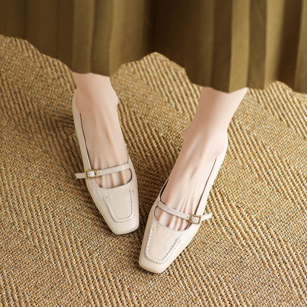 French Vintage Deer Print Genuine Leather One-Strap High-Heeled Shoes for Women - Elegant Chinese Artistic Style