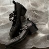 French Vintage Sheepskin Square-Toe Ballet Shoes for Women, Chunky Heels Cross-Strap Mary Janes, Genuine Leather Flats