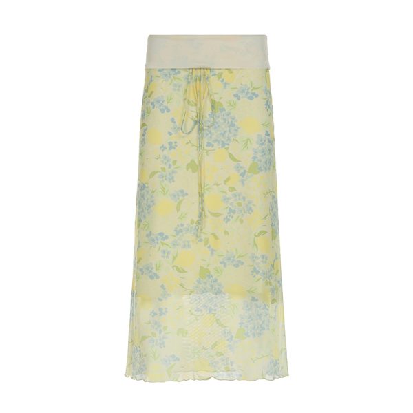 Fresh Dopamine Floral Bodycon Skirt - Women's Low Waist Lace-Up Mesh Straight Skirt - Trendy Y2K Style
