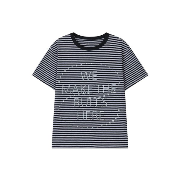 Galaxy Walk Printed Striped Color Block Casual Short Sleeve T-Shirt for Trendy, Relaxed Style