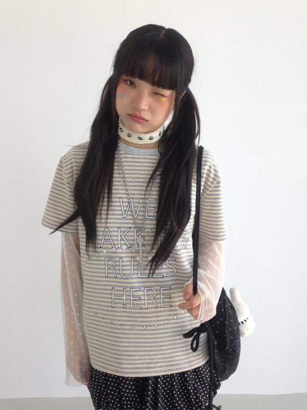 Galaxy Walk Printed Striped Color Block Casual Short Sleeve T-Shirt for Trendy, Relaxed Style