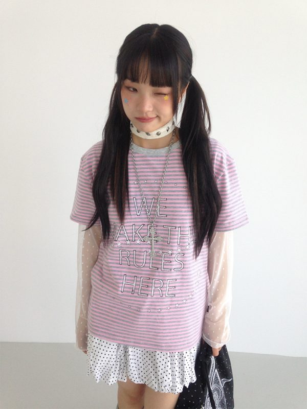 Galaxy Walk Printed Striped Color Block Casual Short Sleeve T-Shirt for Trendy, Relaxed Style