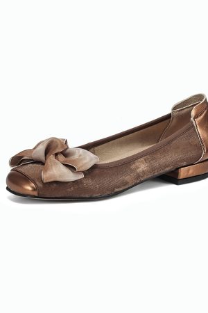 Genuine Leather Bow Low-Heeled Shallow Mouth Flats for Women - Summer Soft Sole Egg Roll Shoes Size 31-43, Trendy Comfort Footwear