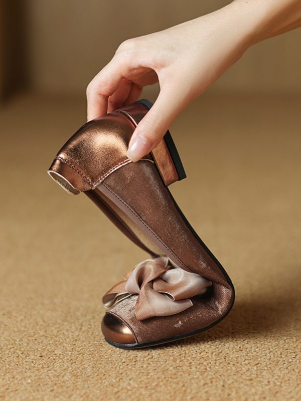 Genuine Leather Bow Low-Heeled Shallow Mouth Flats for Women - Summer Soft Sole Egg Roll Shoes Size 31-43, Trendy Comfort Footwear