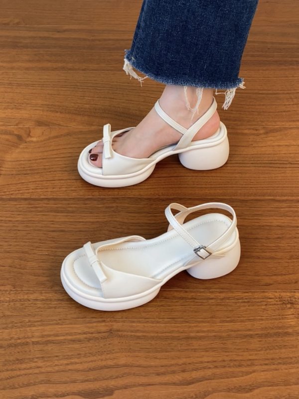 Genuine Leather Chunky Heel Open-Toe Sandals for Women, Thick Sole Roman Style Summer 2025, Sizes 41-43, Trendy Footwear