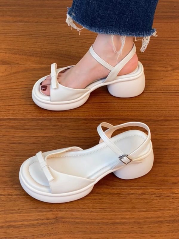 Genuine Leather Chunky Heel Open-Toe Sandals for Women, Thick Sole Roman Style Summer 2025, Sizes 41-43, Trendy Footwear