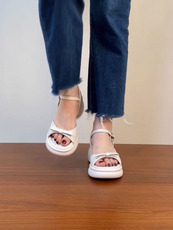 Genuine Leather Chunky Heel Open-Toe Sandals for Women, Thick Sole Roman Style Summer 2025, Sizes 41-43, Trendy Footwear
