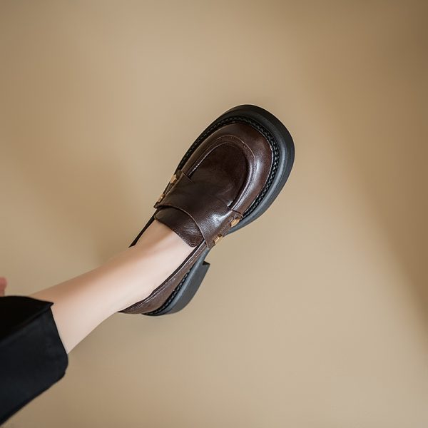 Genuine Leather Chunky High-Heeled Loafers for Women - Retro Thick-Soled JK Big Head Shoes - Paris Street Style Flats