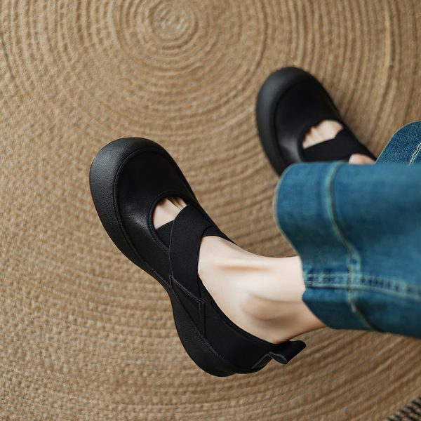 Genuine Leather Cross-Strap Ballet Flats for Women - Thick-Soled Versatile Slip-On Shoes for Everyday Style