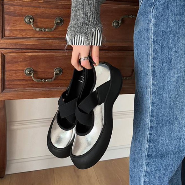 Genuine Leather Cross-Strap Ballet Flats for Women - Thick-Soled Versatile Slip-On Shoes for Everyday Style