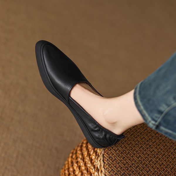 Genuine Leather Flat Grandma Shoes with Elastic Mouth, Elegant Pointed Toe, Thick Sole - Italian Style Chic Footwear