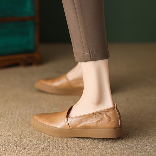 Genuine Leather Flat Grandma Shoes with Elastic Mouth, Elegant Pointed Toe, Thick Sole - Italian Style Chic Footwear