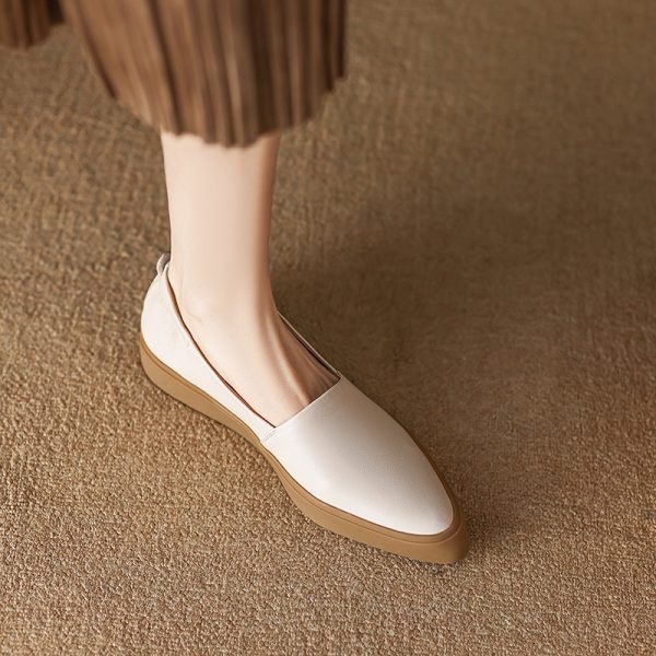 Genuine Leather Flat Grandma Shoes with Elastic Mouth, Elegant Pointed Toe, Thick Sole - Italian Style Chic Footwear