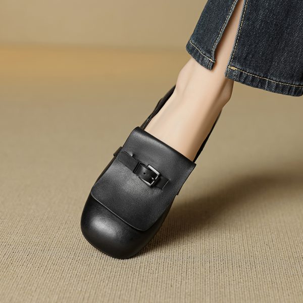 Genuine Leather Flat Loafers for Women, Retro Slip-On Small Flats, Comfortable Italian Style Footwear