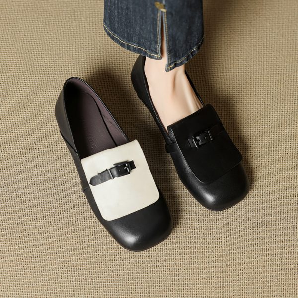 Genuine Leather Flat Loafers for Women, Retro Slip-On Small Flats, Comfortable Italian Style Footwear