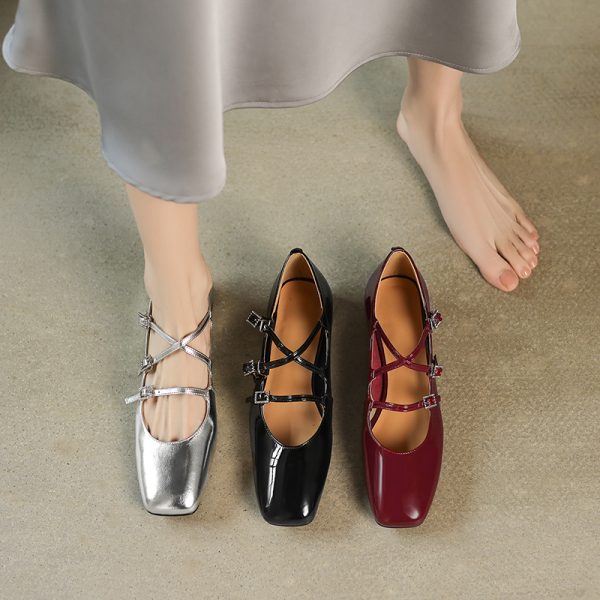 Genuine Leather French Artistic Mary Jane Shoes for Women - Low Heel, Square Toe, Shallow Mouth, College Style, Spring Fashion
