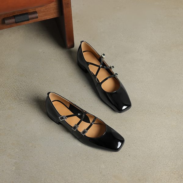 Genuine Leather French Artistic Mary Jane Shoes for Women - Low Heel, Square Toe, Shallow Mouth, College Style, Spring Fashion