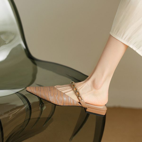 Genuine Leather French-Style Open-Toe Half Slippers for Women - High-End Summer Mules for Outdoor Wear