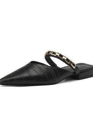 Genuine Leather French-Style Open-Toe Half Slippers for Women - High-End Summer Mules for Outdoor Wear