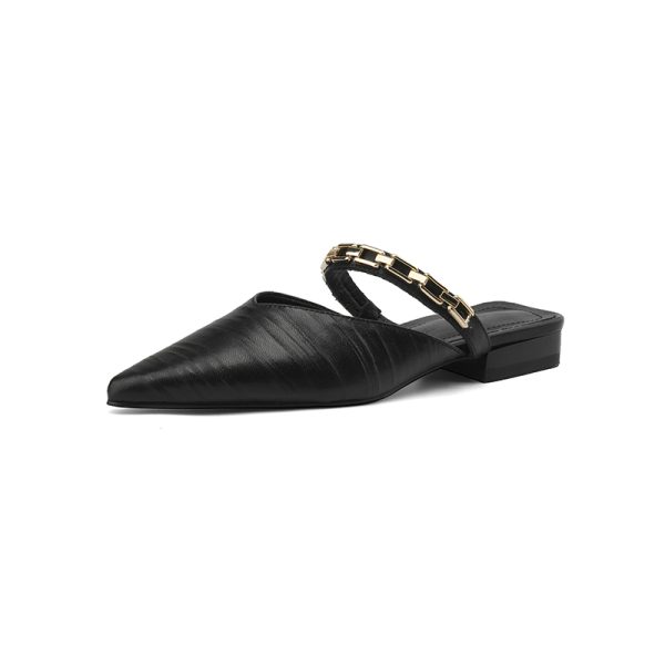 Genuine Leather French-Style Open-Toe Half Slippers for Women - High-End Summer Mules for Outdoor Wear