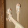 Genuine Leather High-Heeled Chunky Roman Sandals - Open-Toe One-Strap Thick-Soled Footwear for 90s Y2K Style