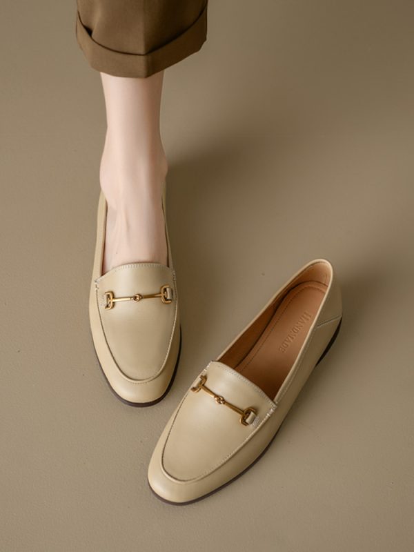 Genuine Leather Loafers for Women, Low-Heeled Flat Shoes, Soft-Soled Driving Shoes, Chic Italian Style Footwear