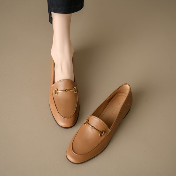 Genuine Leather Loafers for Women, Low-Heeled Flat Shoes, Soft-Soled Driving Shoes, Chic Italian Style Footwear