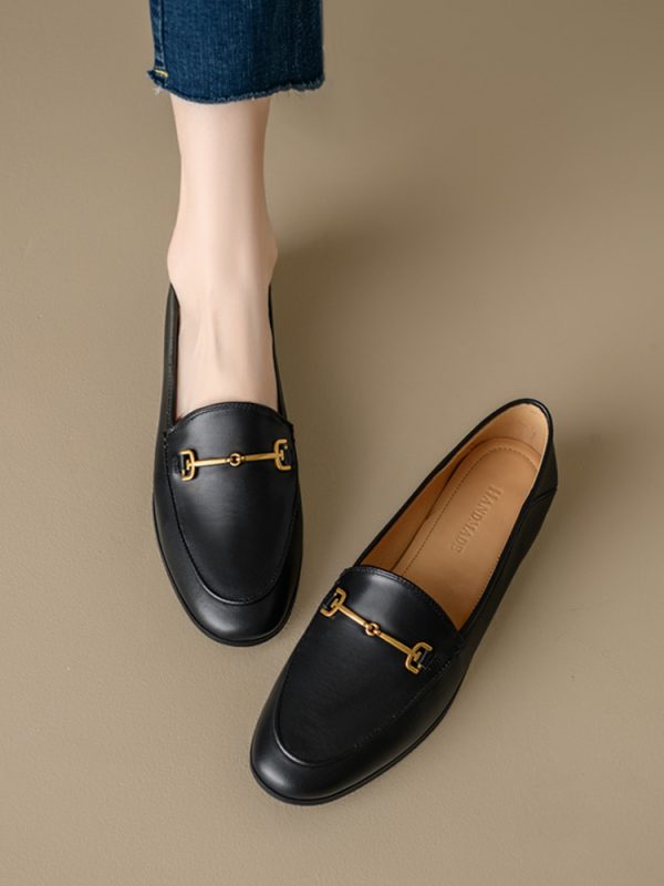 Genuine Leather Loafers for Women, Low-Heeled Flat Shoes, Soft-Soled Driving Shoes, Chic Italian Style Footwear