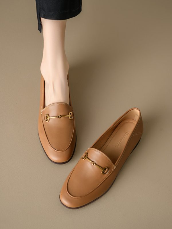 Genuine Leather Loafers for Women, Low-Heeled Flat Shoes, Soft-Soled Driving Shoes, Chic Italian Style Footwear