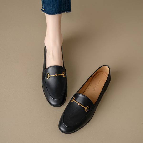 Genuine Leather Loafers for Women, Low-Heeled Flat Shoes, Soft-Soled Driving Shoes, Chic Italian Style Footwear