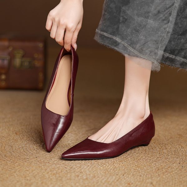 Genuine Leather Low-Heeled Pointed Toe Work Shoes for Women - Elegant Commuting Style, Italian Design, Perfect for Office and Daily Wear