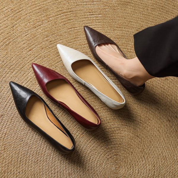 Genuine Leather Low-Heeled Pointed Toe Work Shoes for Women - Elegant Commuting Style, Italian Design, Perfect for Office and Daily Wear