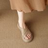 Genuine Leather Open Toe Cross Strap Sandals for Women - Thick Sole Summer Footwear 2025, Casual Round Toe Design