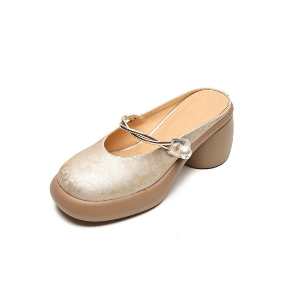 Genuine Leather Open-Toe Half Slippers for Women - Summer High-Heeled Sandals - Italian Style Outdoor Footwear