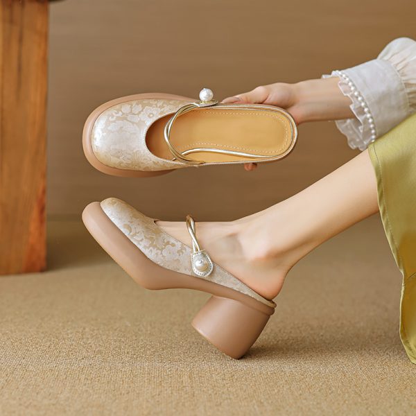 Genuine Leather Open-Toe Half Slippers for Women - Summer High-Heeled Sandals - Italian Style Outdoor Footwear