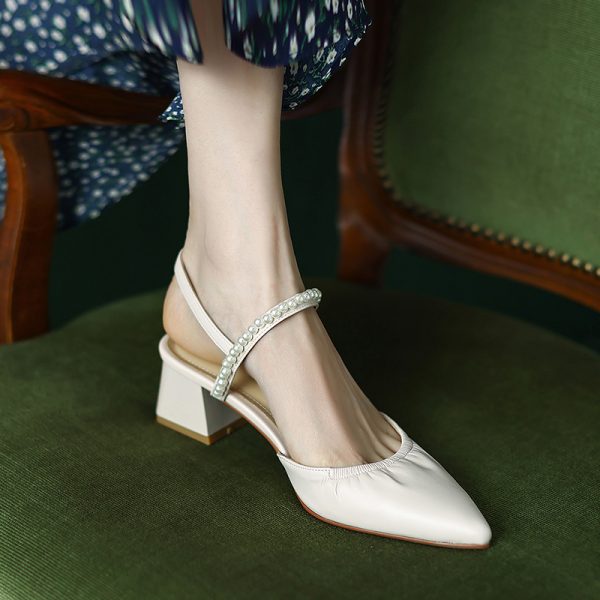 Genuine Leather Pointed Toe Chunky High Heel Backless Sandals â€“ Fairy Style Italian Corso Venezia Inspired Design