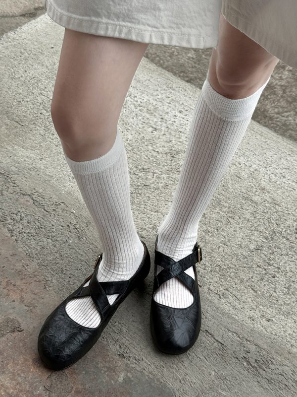 Genuine Leather Round Toe Cross Strap Ballet Flats for Women - Comfortable Spring Slip-On Shoes