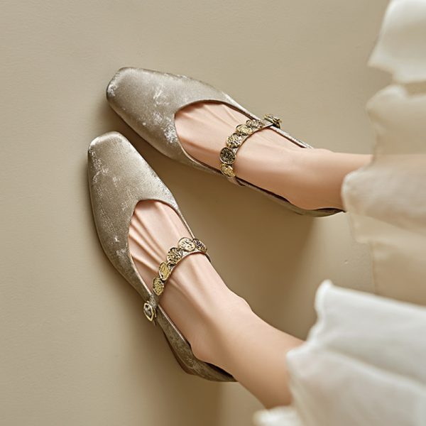 Genuine Leather Vintage Mary Jane Shoes for Women - Mid-Heel, Square Toe, Chunky Heel, Retro Style, Italian Design