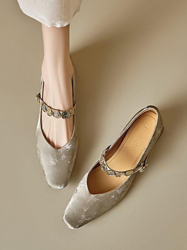 Genuine Leather Vintage Mary Jane Shoes for Women - Mid-Heel, Square Toe, Chunky Heel, Retro Style, Italian Design