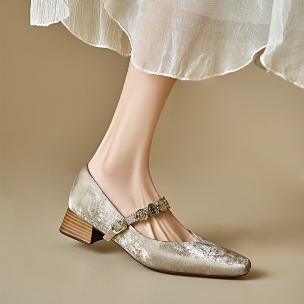 Genuine Leather Vintage Mary Jane Shoes for Women - Mid-Heel, Square Toe, Chunky Heel, Retro Style, Italian Design